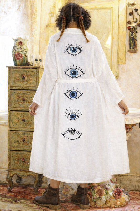 Bohemian kimono met eye print wit