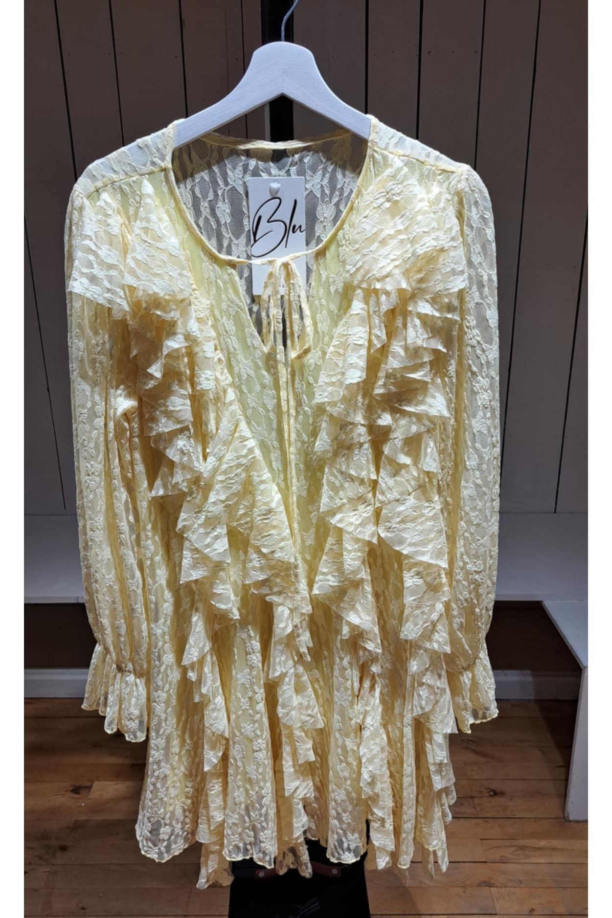 Ruffle lace tunic dress geel