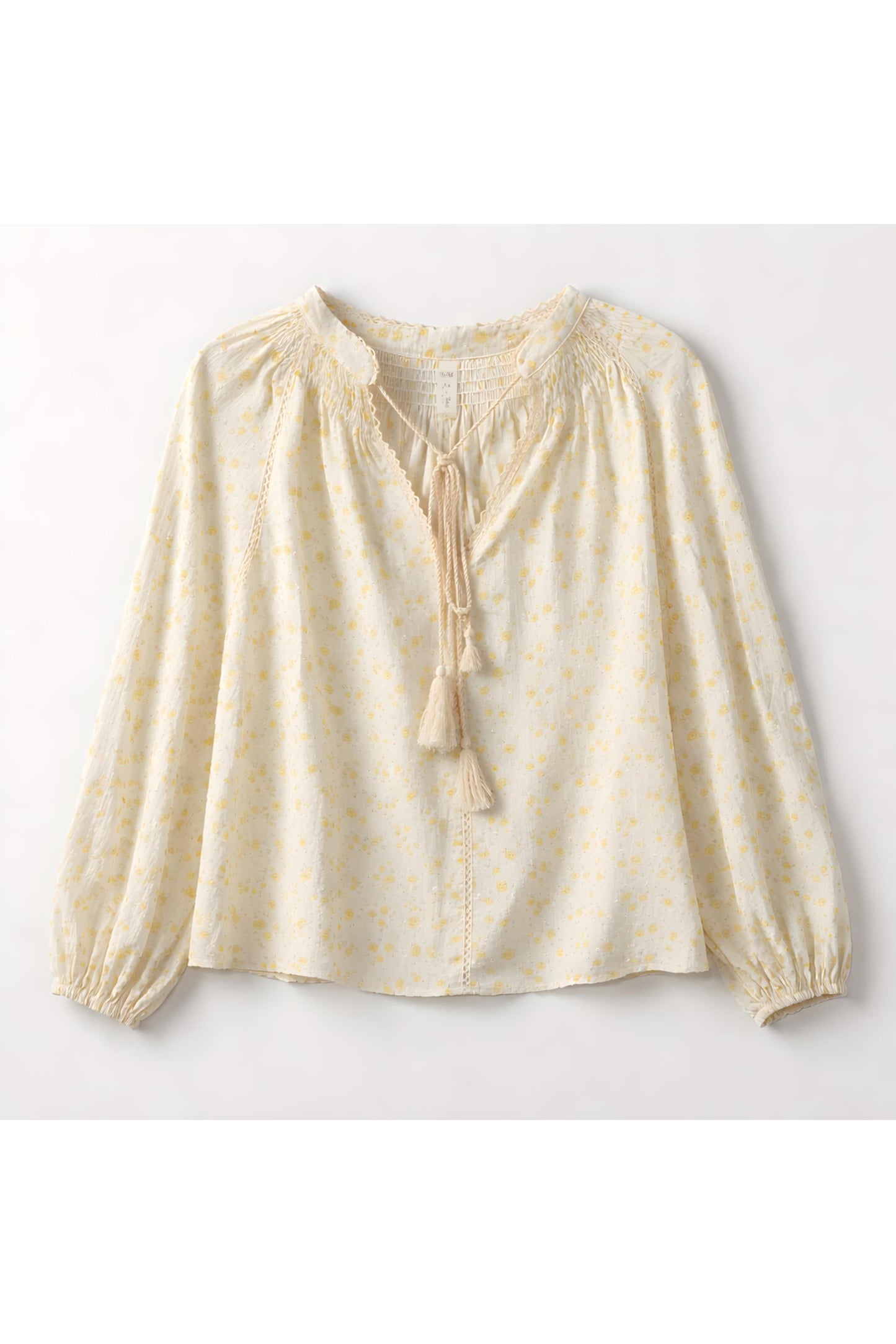 Romantische blouse met lichtgeel bloemetjesmotief