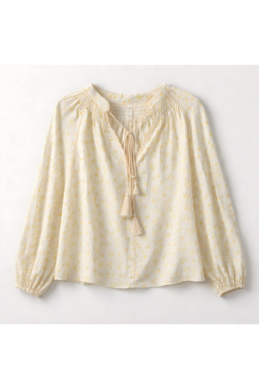 Romantische blouse met lichtgeel bloemetjesmotief