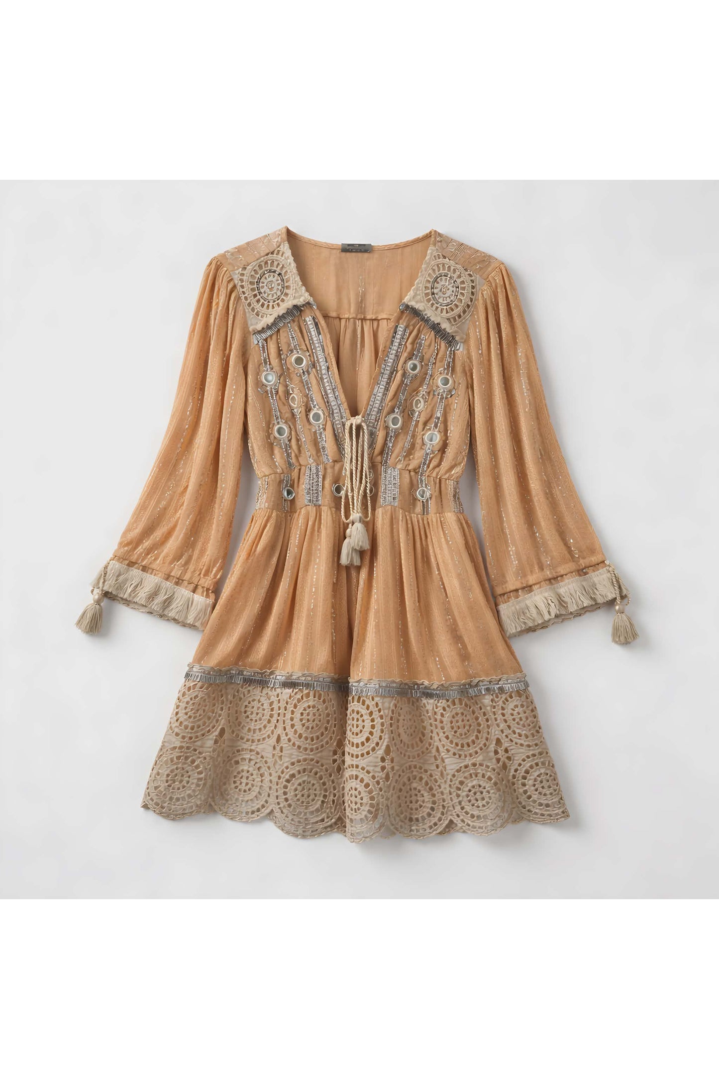 Boho Lace Detail Dress Saumon Kort