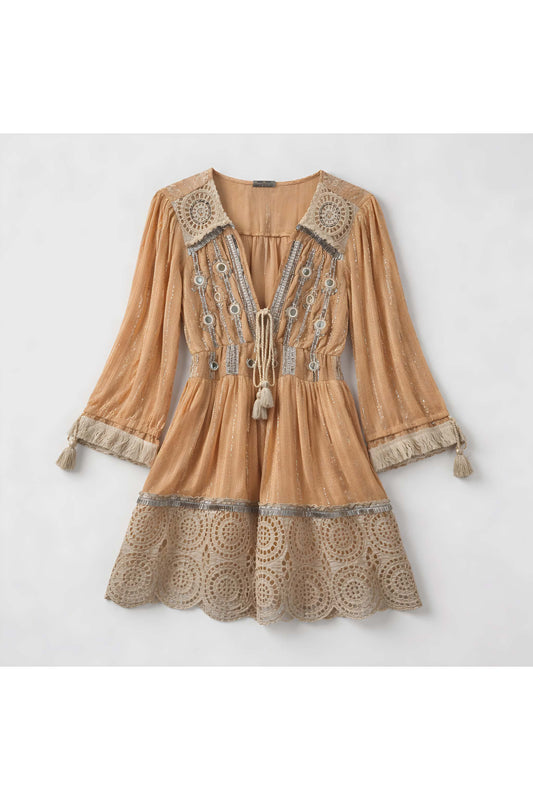Boho Lace Detail Dress Saumon Kort