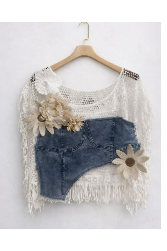 Boho Denim Flower Top