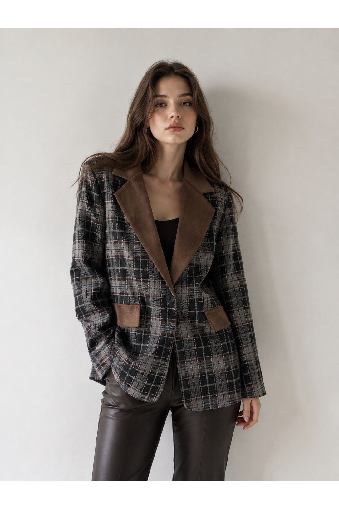 Geruite Blazer Grijs