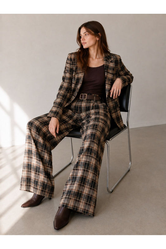 Geruite blazer beige flanel