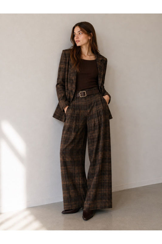 Geruite blazer marron flanel