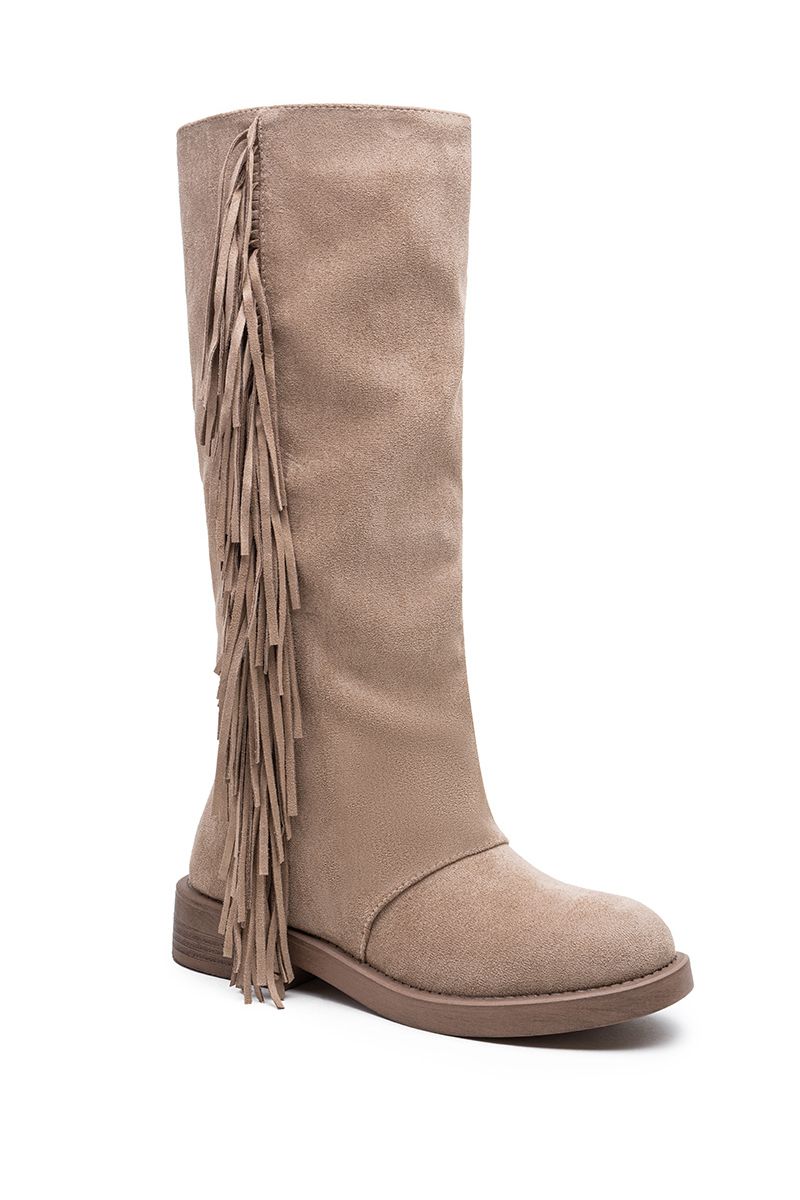 Hoge laarzen met franjes nude