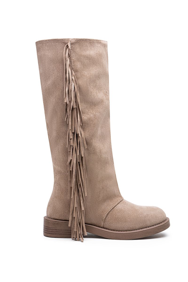 Hoge laarzen met franjes nude