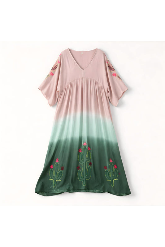 Boho Ombre Jurk met Borduursels