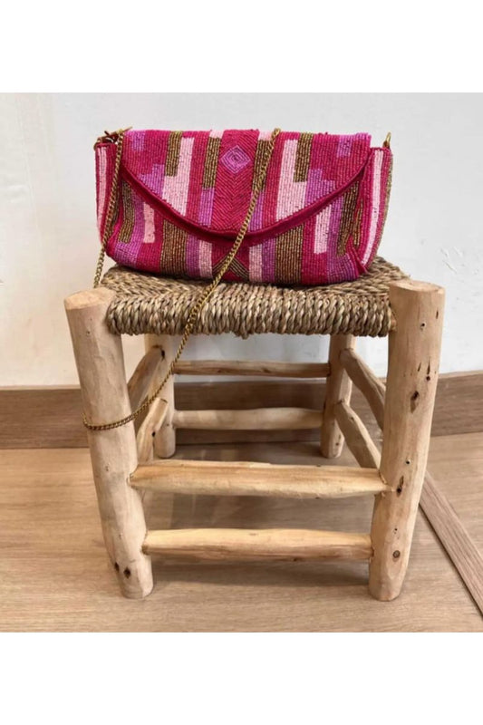 Schoudertas Pailletten goud/fushia