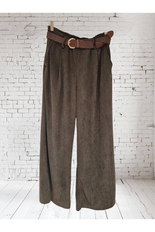 Corduroy Wide Leg Broek met Riem