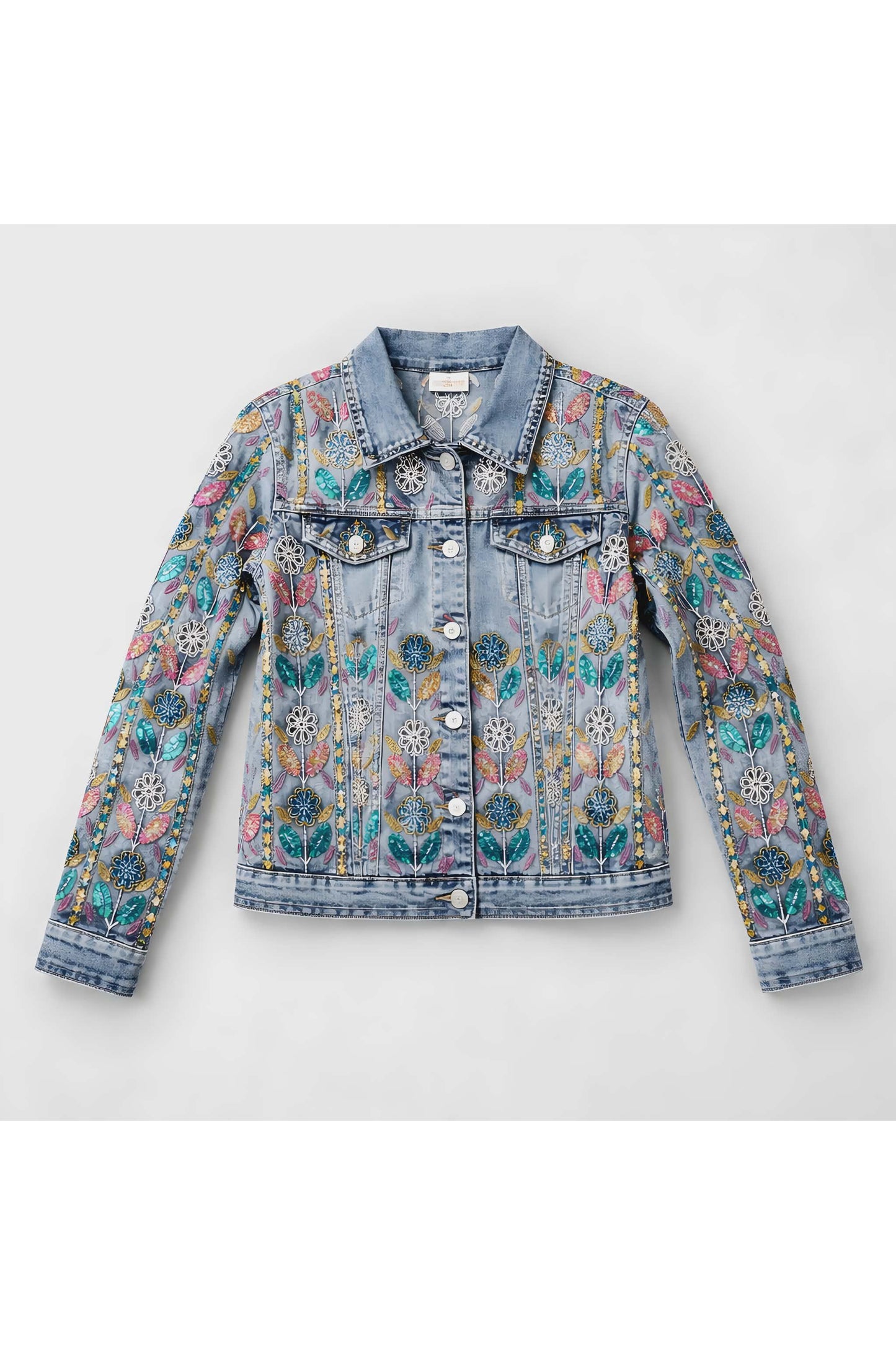 Denim jacket met borduursels & pailletten