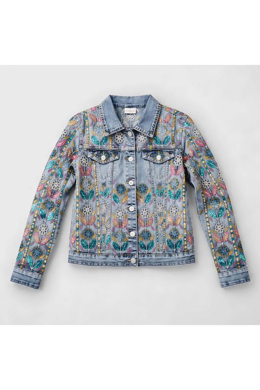 Denim jacket met borduursels & pailletten