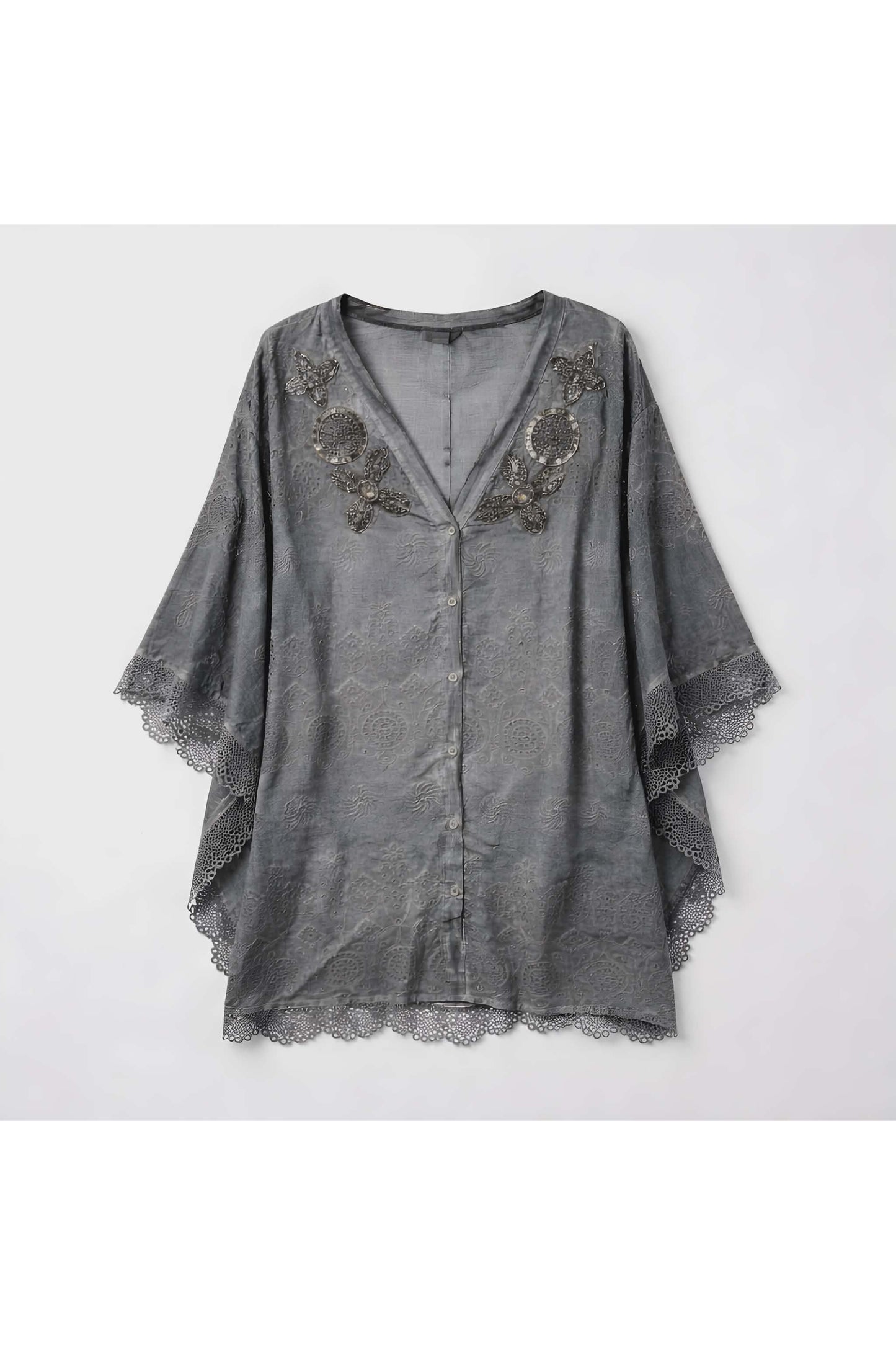 Tuniek met kant & borduursels grijs