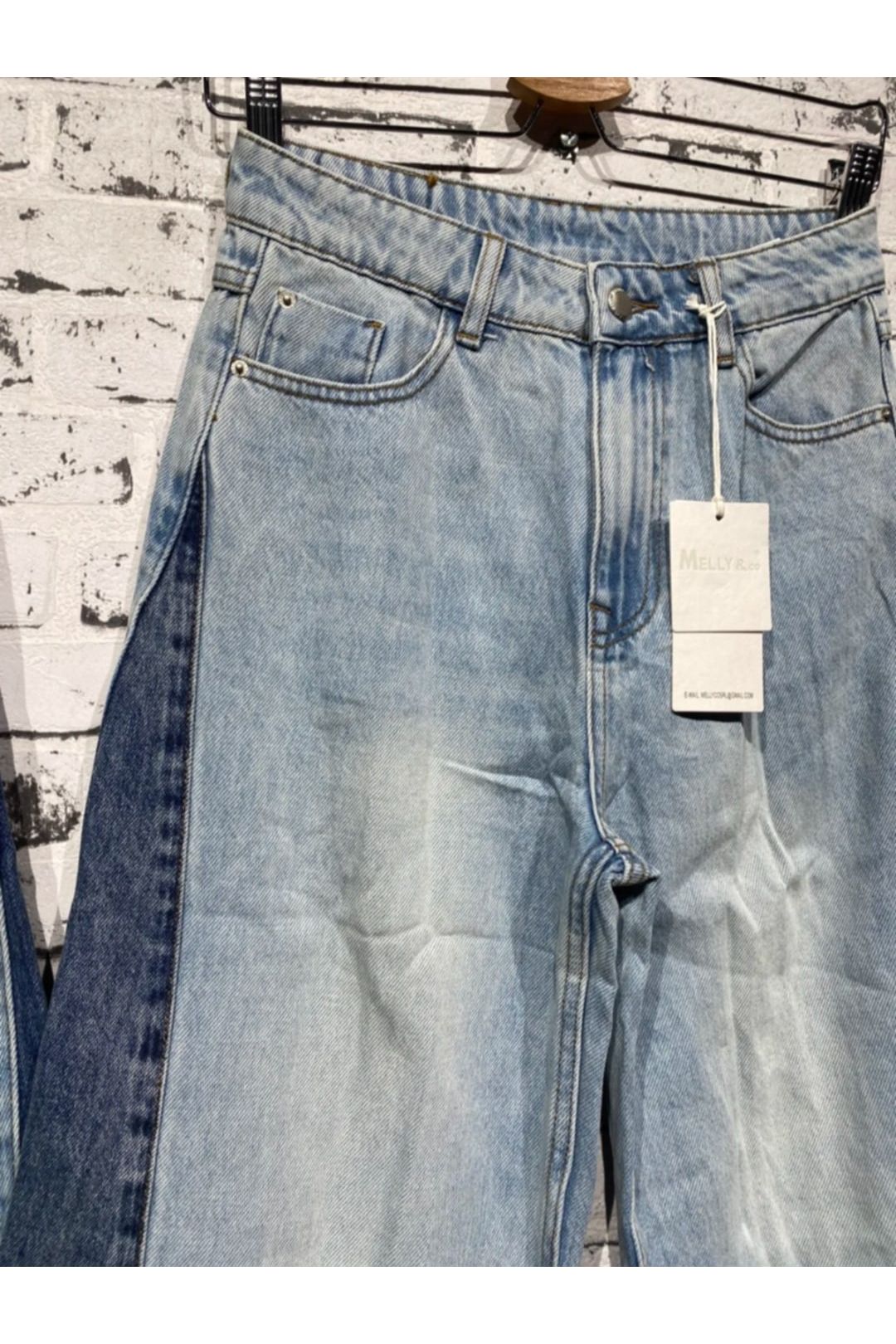 Two-tone wide leg jeans