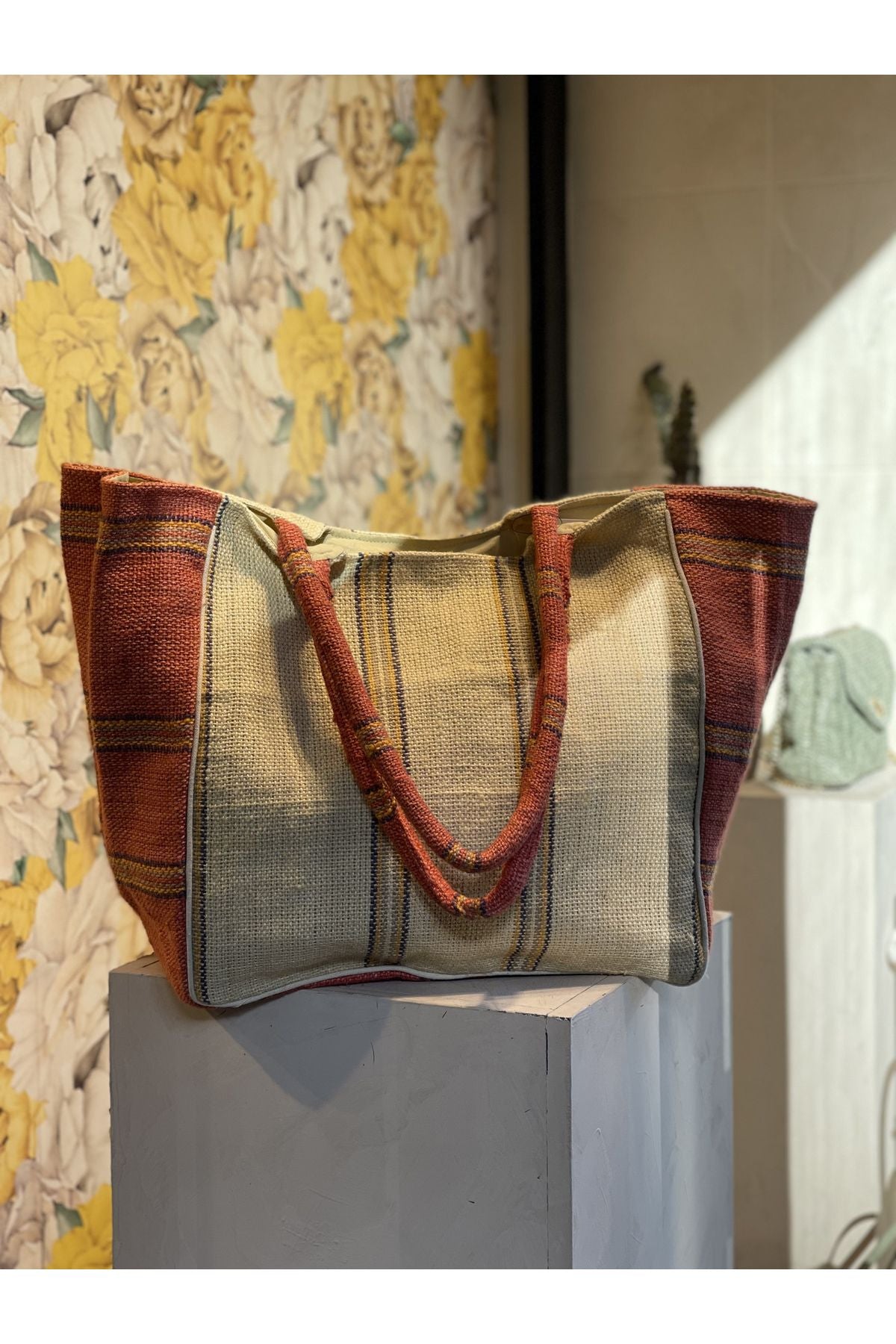 Jute Shopper India – Beige & Terracotta