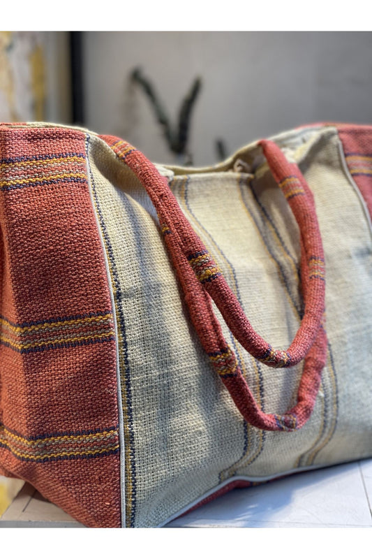 Jute Shopper India – Beige & Terracotta