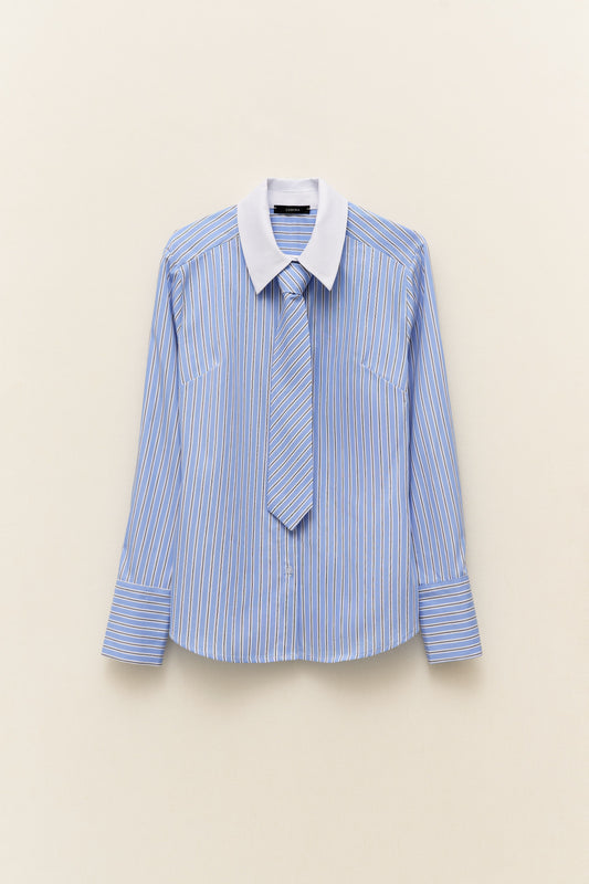 Gestreept Overhemd Met Stropdas Blauw