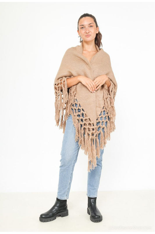 Boho Fringe Cape Camel