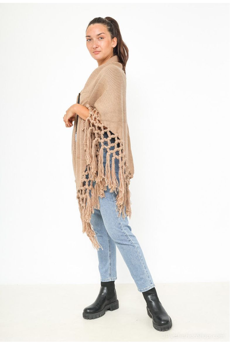 Boho Fringe Cape Camel