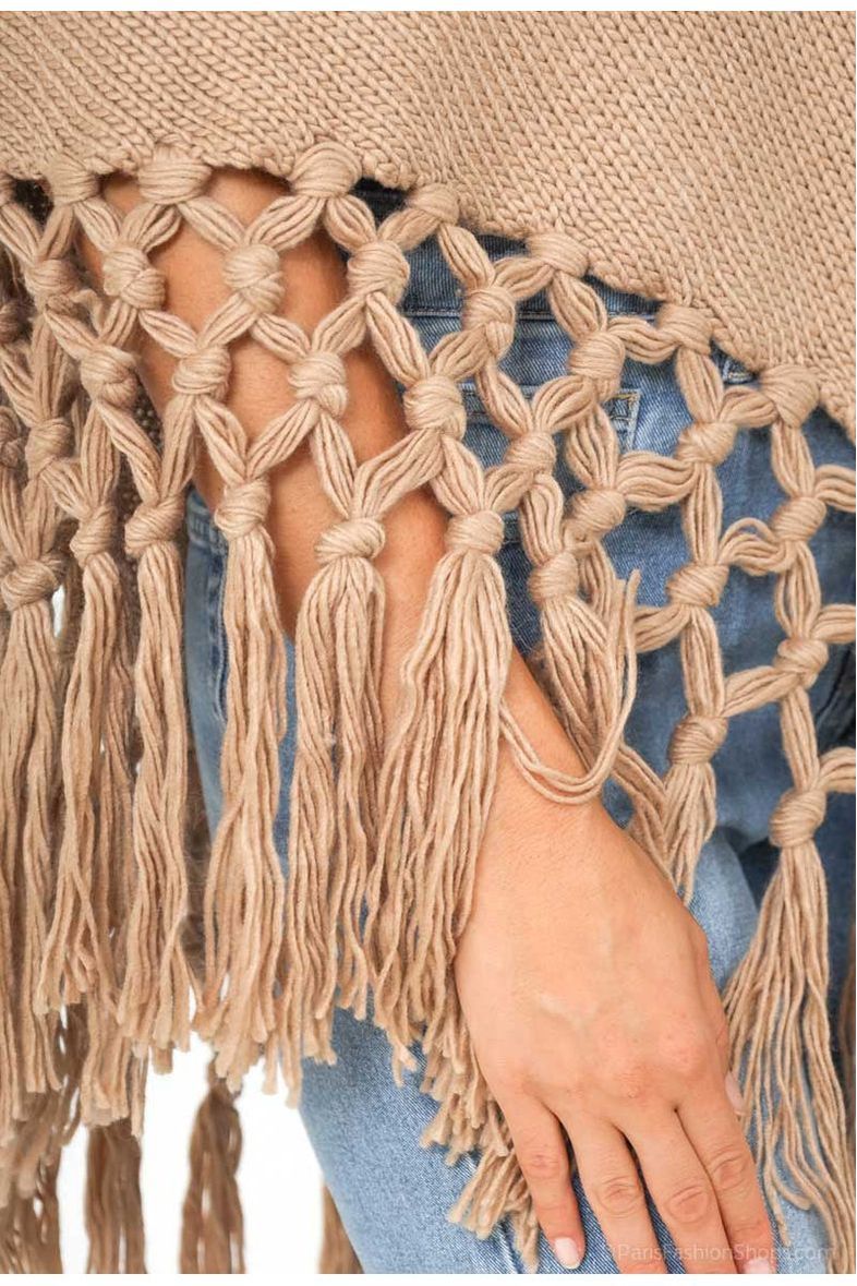 Boho Fringe Cape Camel
