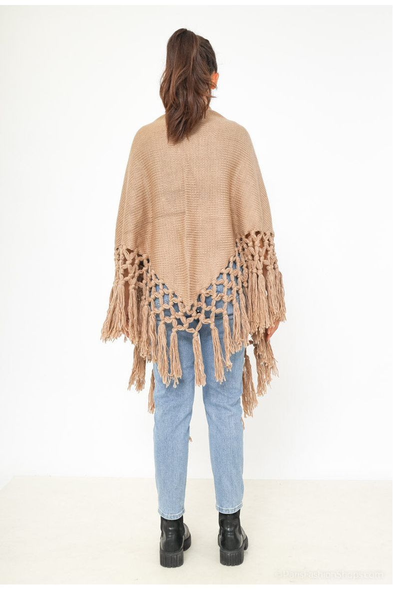 Boho Fringe Cape Camel