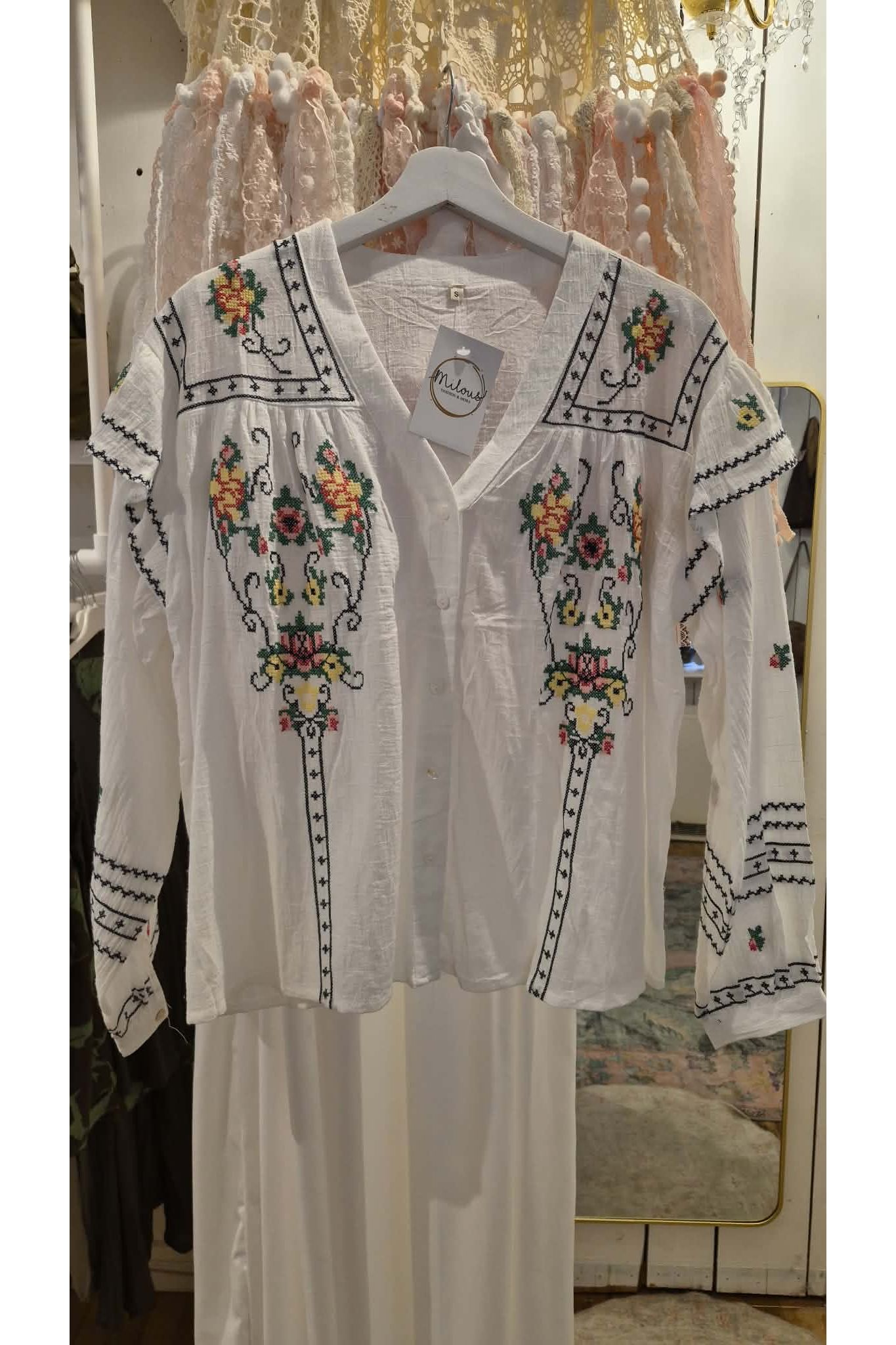 Boho Cross-Stitch Blouse Wit