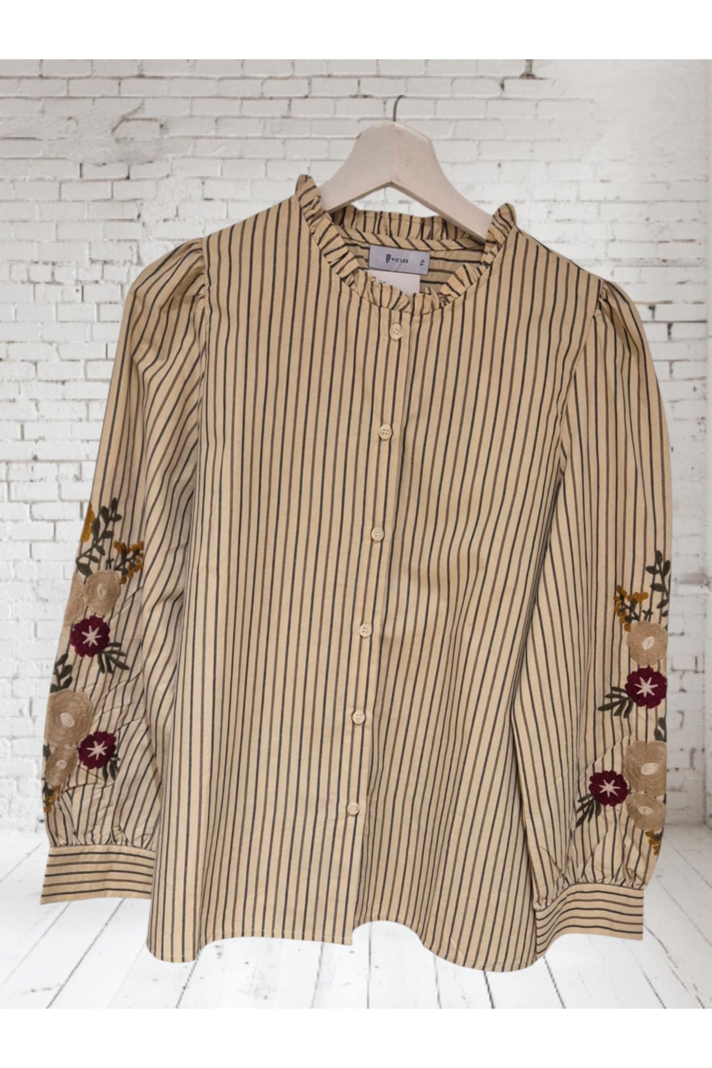 Gestreepte Blouse met Geborduurde Mouwen