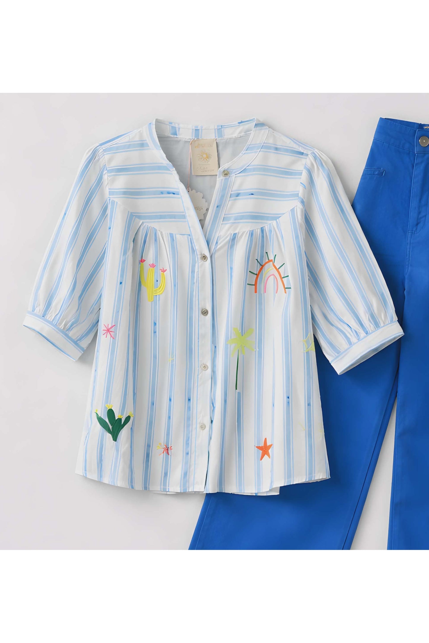 Sunny Stripe Embroidery Blouse