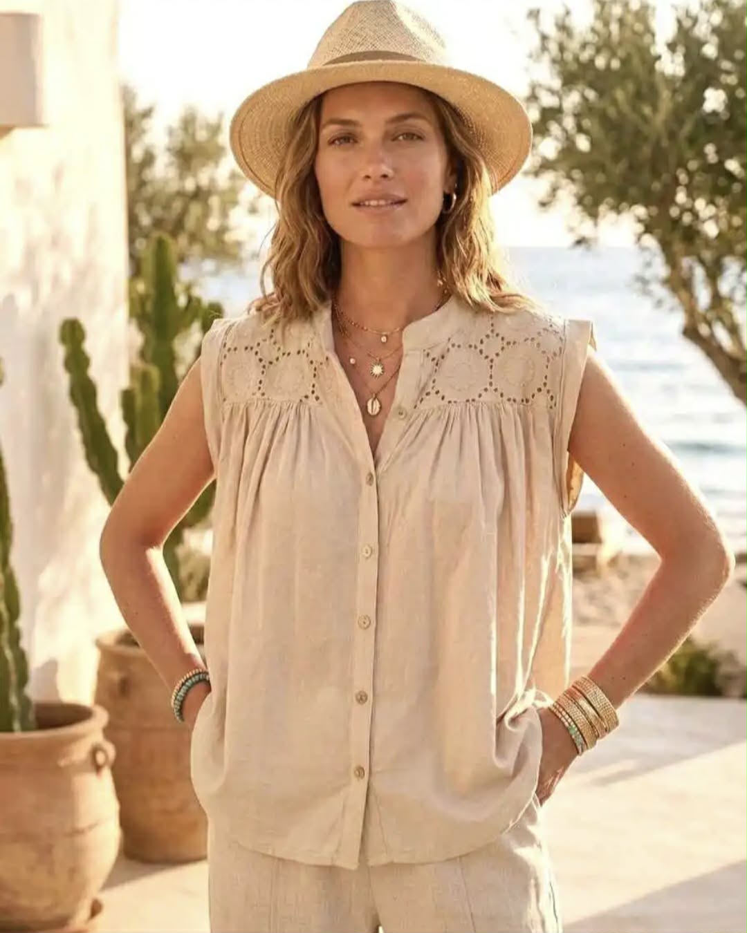 Boho Blouse Summer Breeze z/m Beige