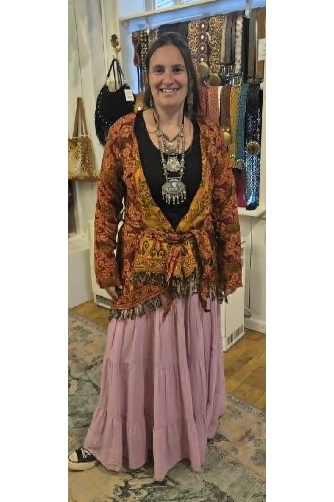 Jacquard Boho Gilet met Franjes Bordeaux