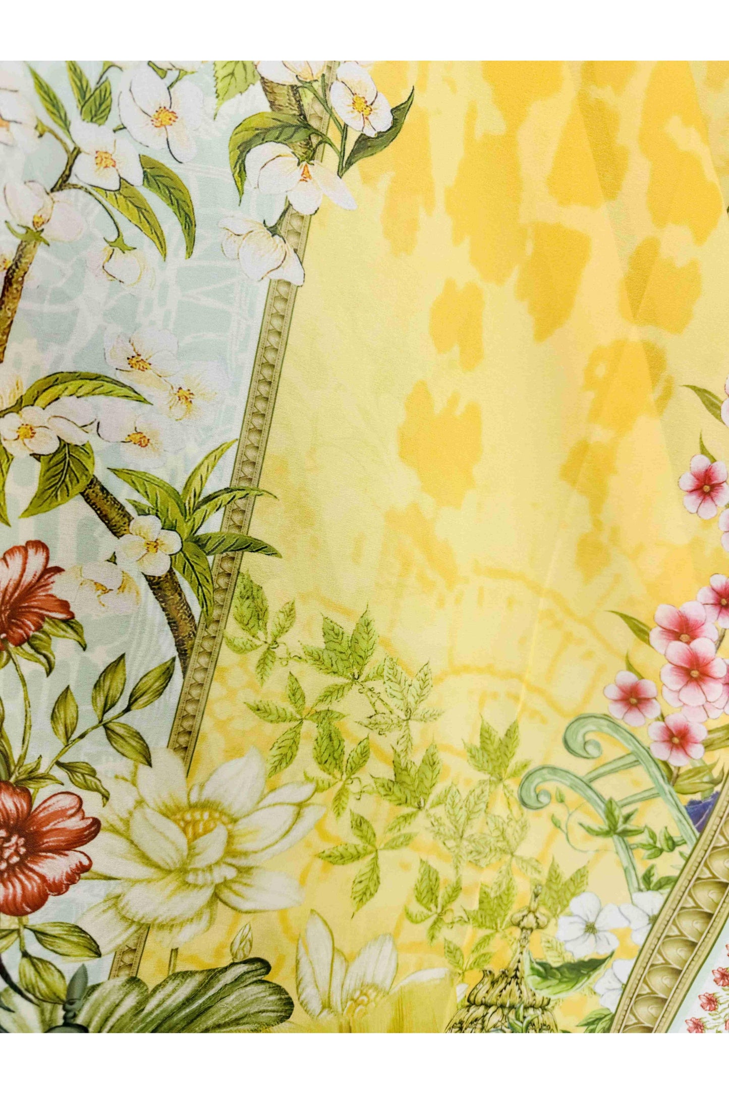 Kimono/cover up met geel-veelkleurige bloemenrand