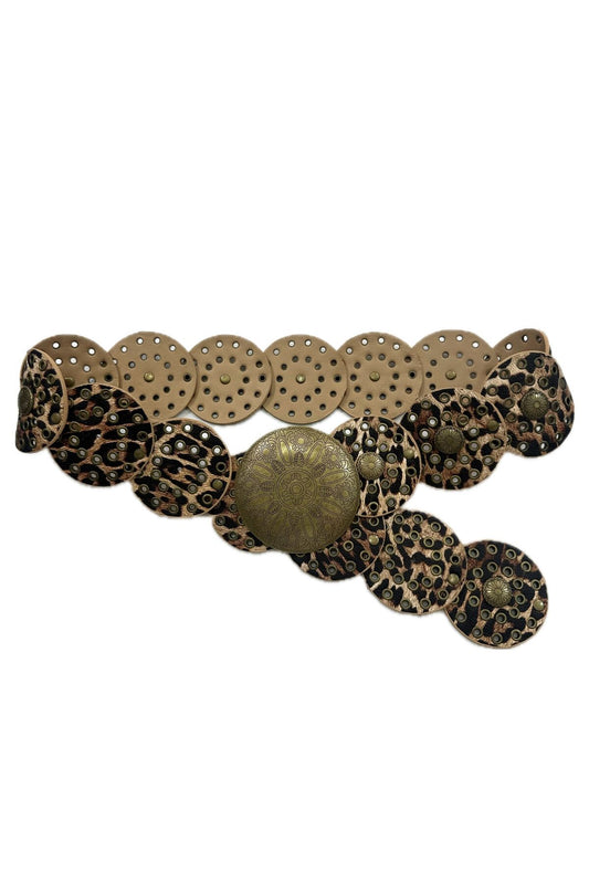 Western riem in léopard met metalen details