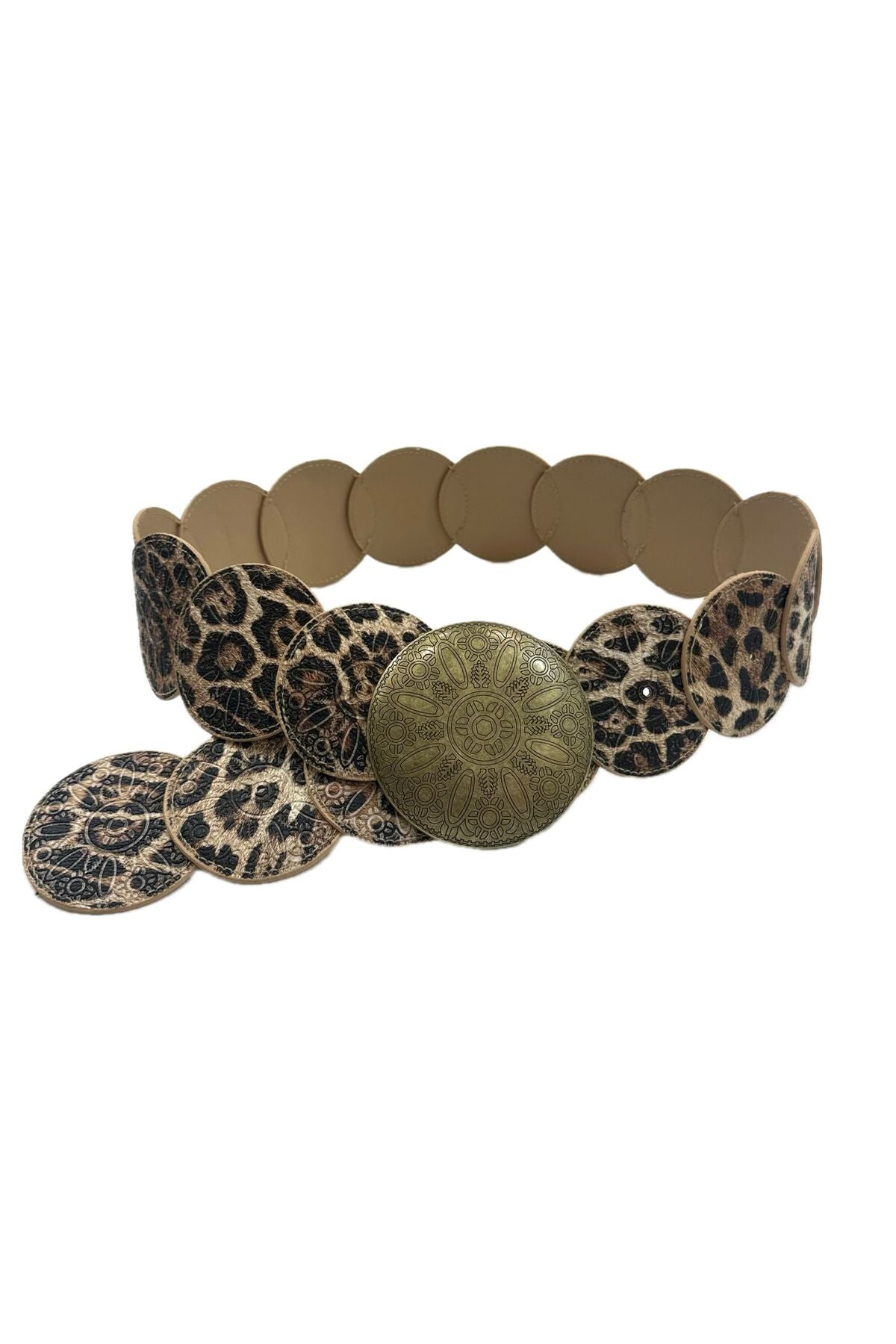 Western riem in léopard met ronde gespen