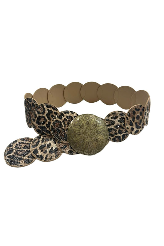 Western riem in léopard met ronde gespen