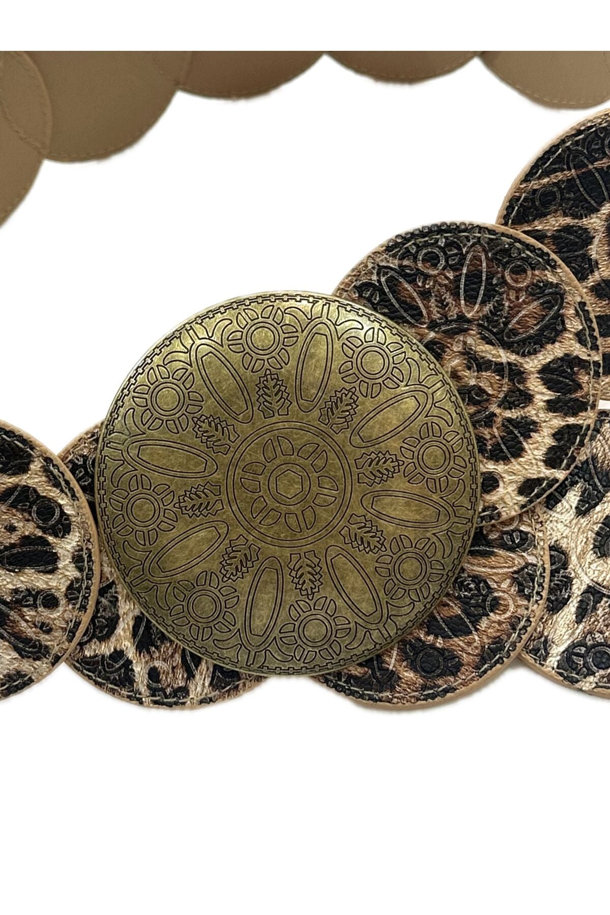 Western riem in léopard met ronde gespen