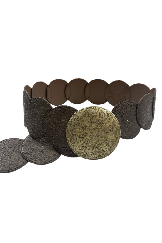 Western riem in donkerbruin met ronde gespen