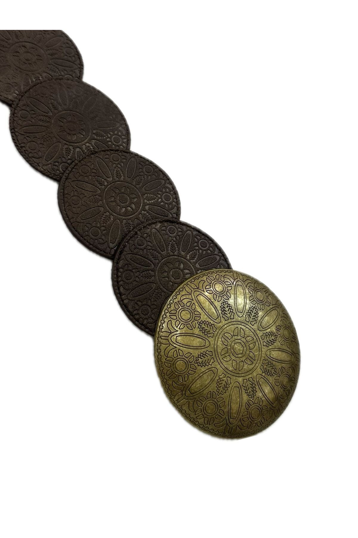 Western riem in donkerbruin met ronde gespen