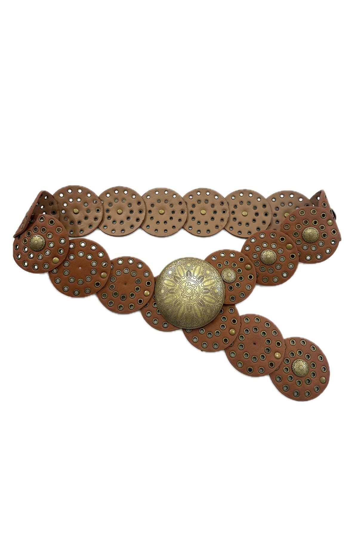 Western riem in camel met metalen details