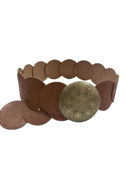 Western riem in camel met ronde gespen