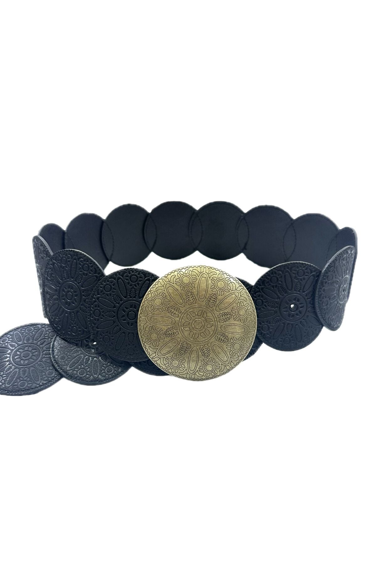 Western riem in zwart met ronde gespen