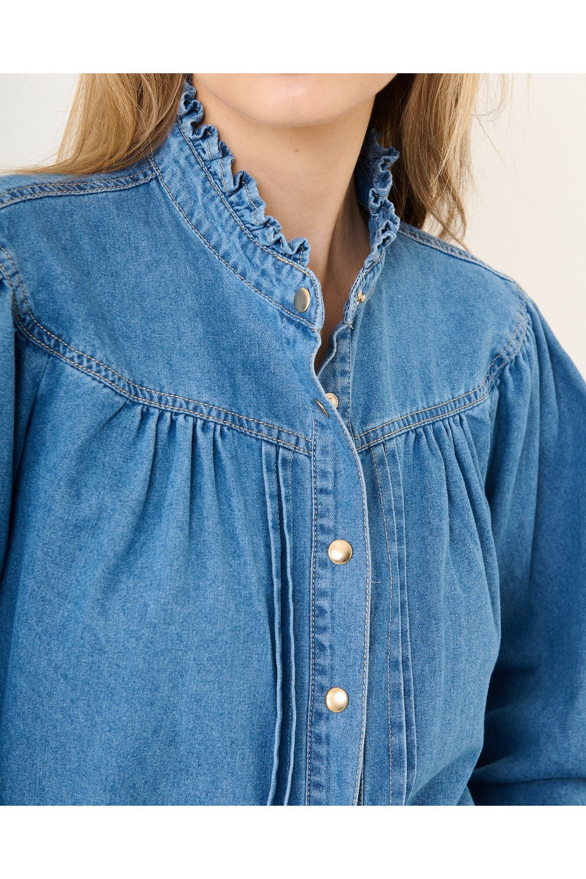Blouse met Ruffled Kraag-Denim