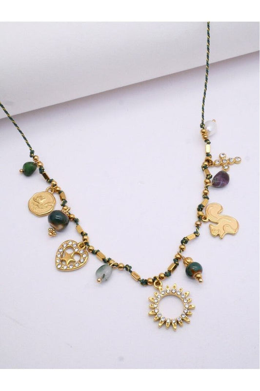 Enkele ketting met groene bedeltjes