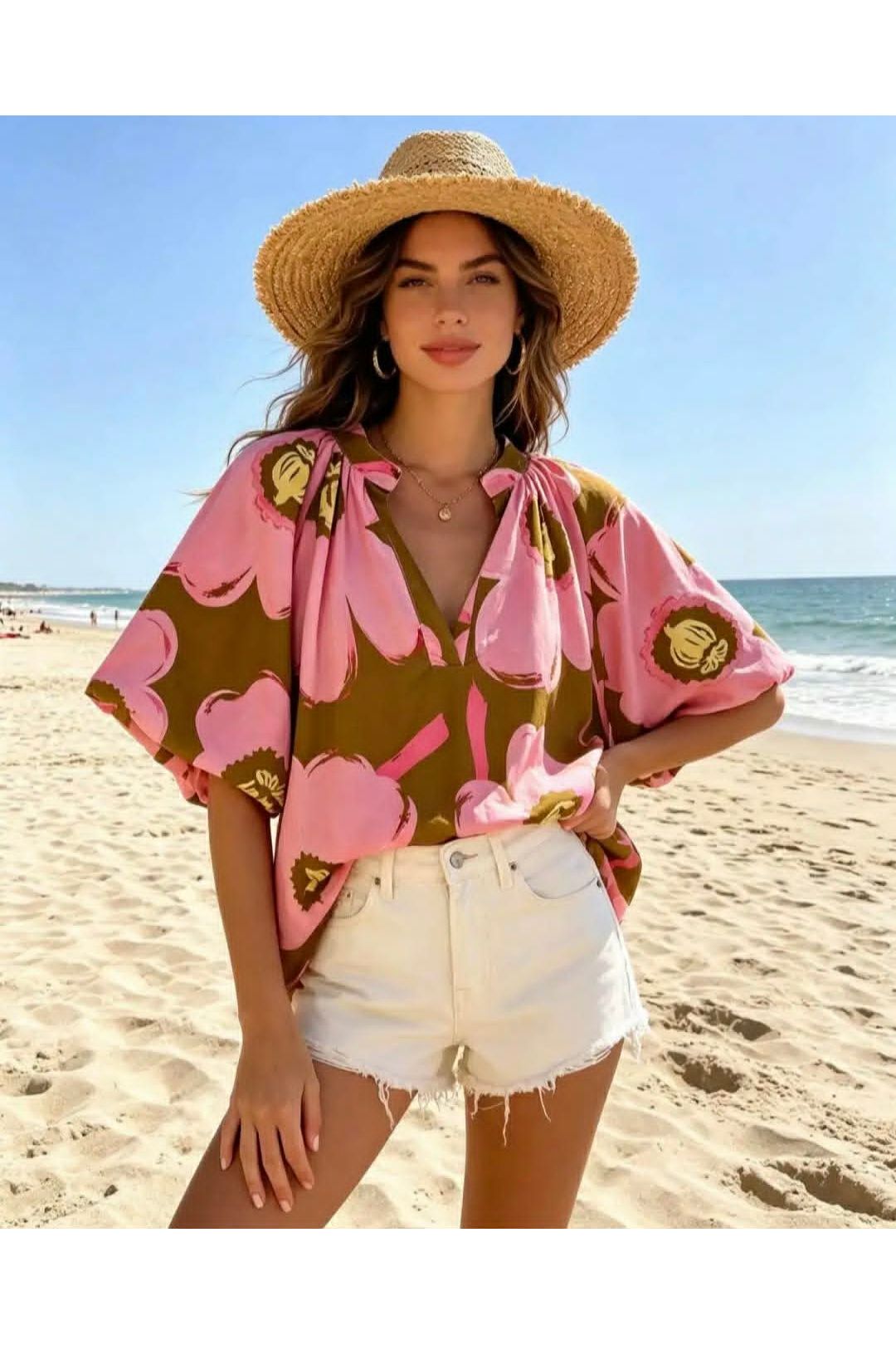 Bloom Popeline Bloes Pink Olive
