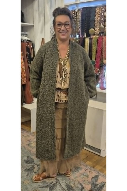 Lange mantel Kaki chiné