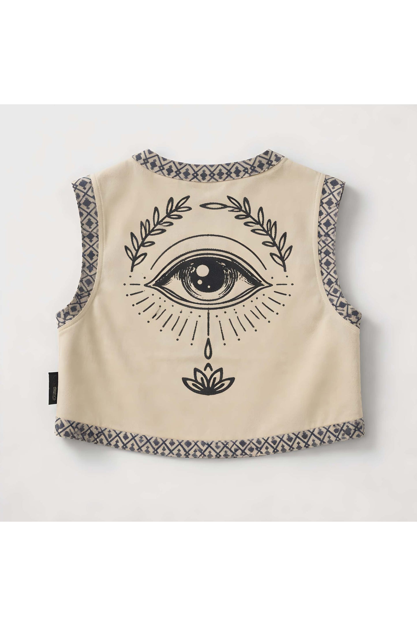 Boho gilet met eye print – beige/zwart