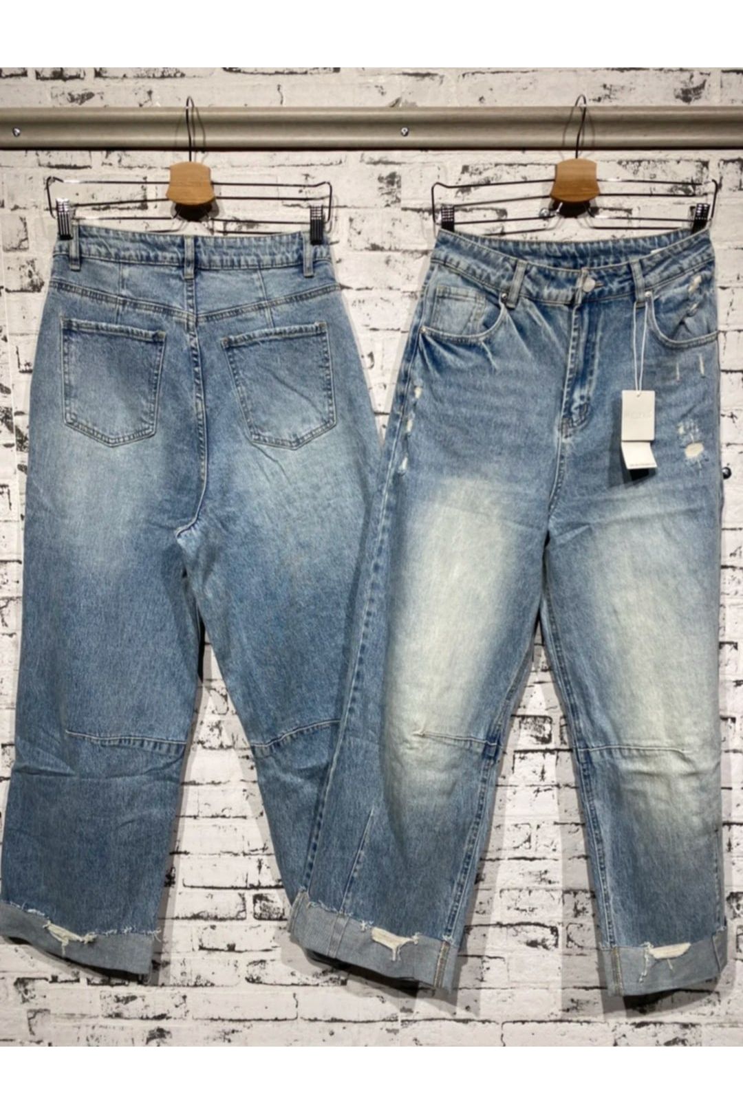 Vintage wash jeans met opgerolde boord
