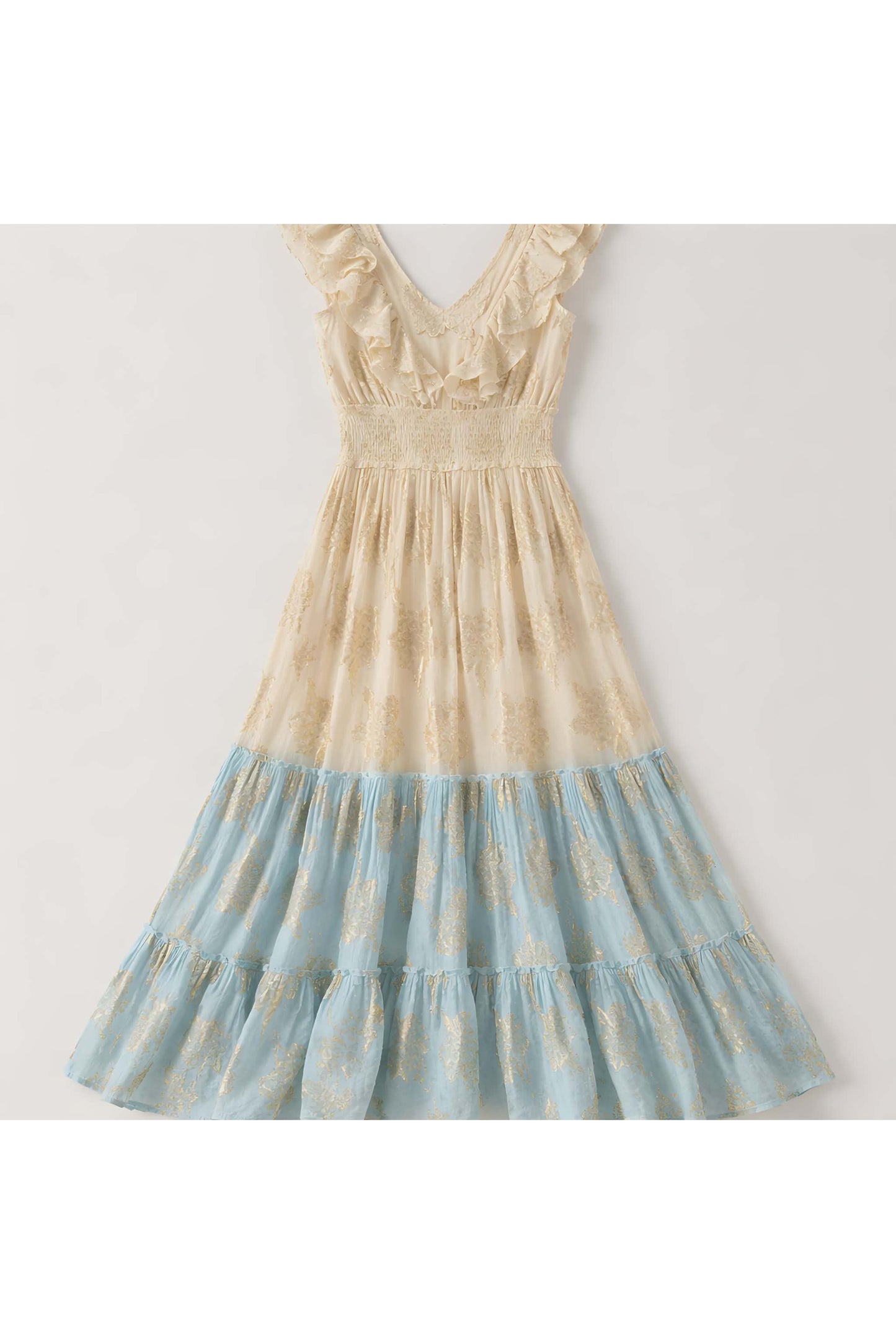 Lurex maxi jurk met smokwerk créme