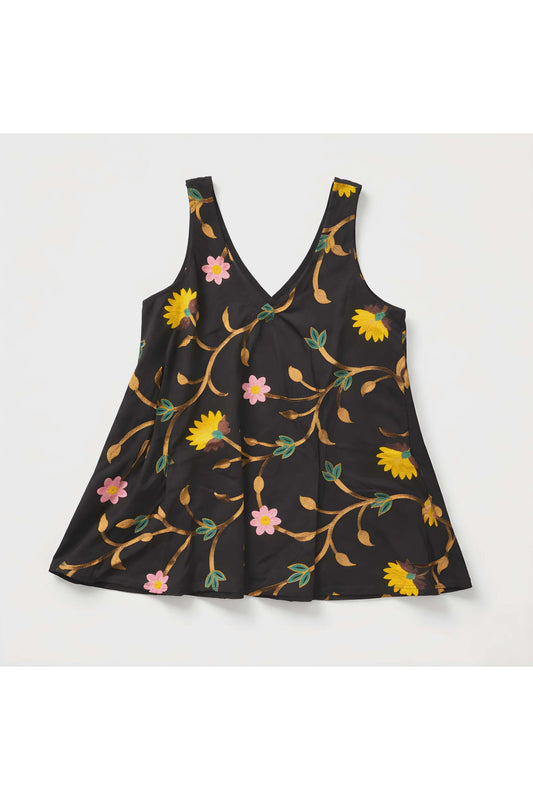 Zwarte boho top met geborduurde bloemen