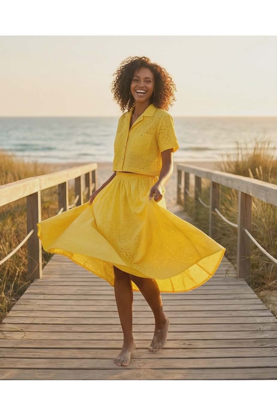 Zonnige broderie rok – geel